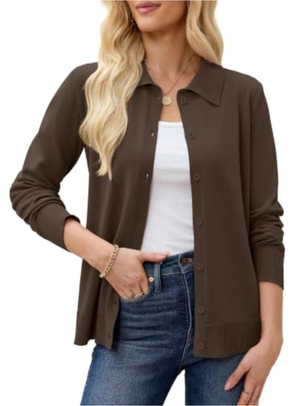 Knitted Collared Button Down Cardigan Long Sleeve Sweater